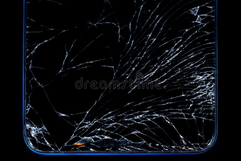 Black Crashed Smartphone with Broken Screen on Black Isolated