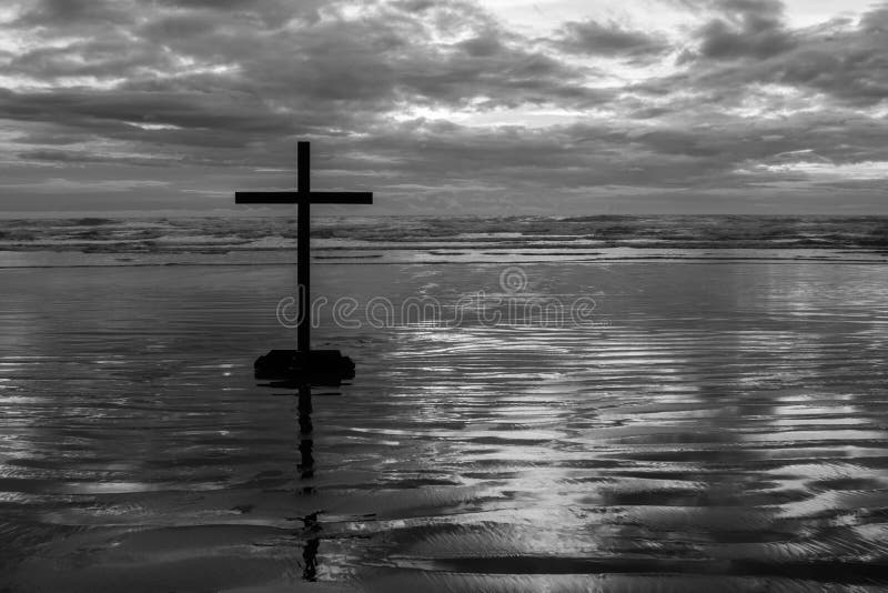 Black Cross Beach stock image. Image of christ, symbol 39677195