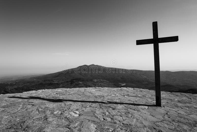 Black Cross With Mountain In Background Stock Image ...