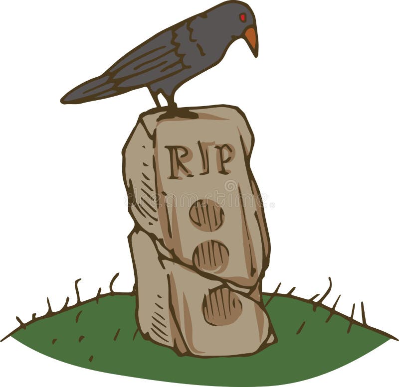 Black Crow and Old Gravestone stock illustration