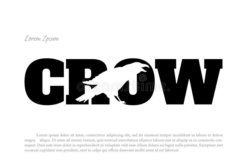 Black crow silhouette on a white background. Raven isolated. stock illustration