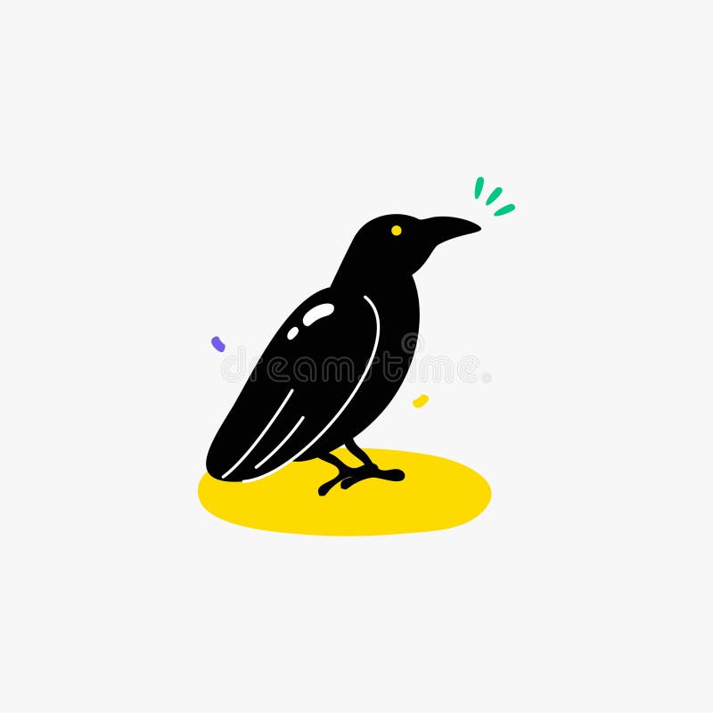 Black crow in flat vector illustration symbolizing Halloween spirit, nature, wildlife, and avian beauty, isolated on vector illustration