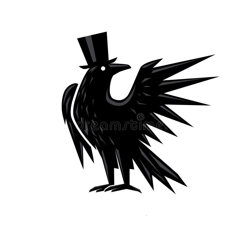 Black crow wearing hat vector royalty free illustration