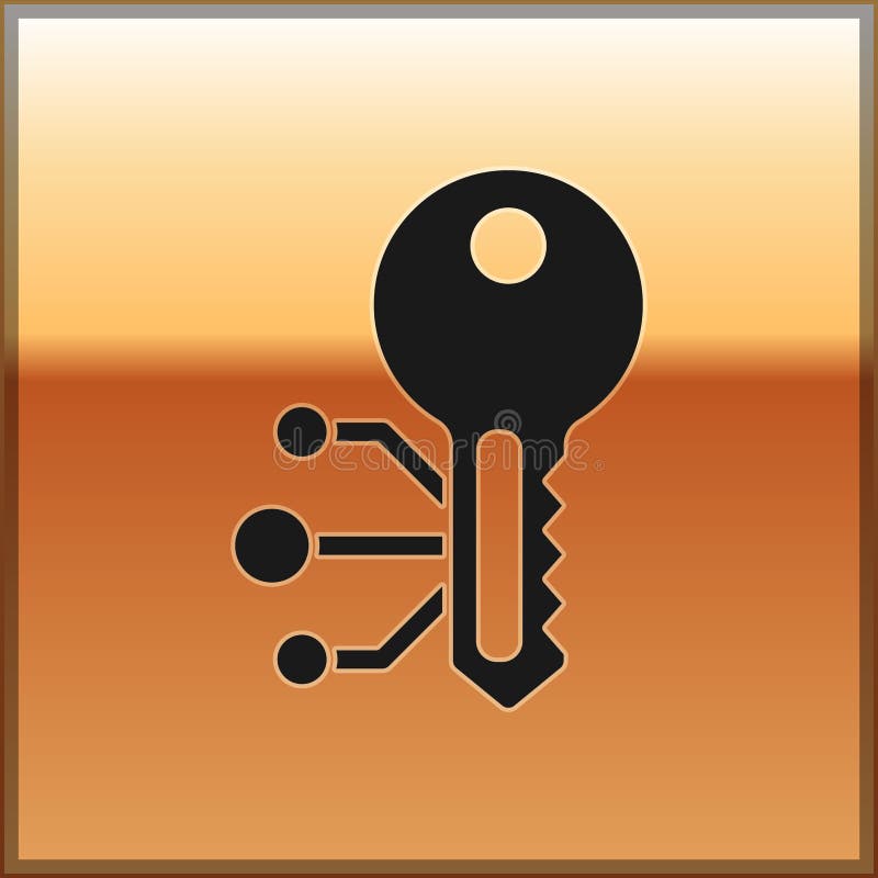 Black Cryptocurrency key icon isolated on gold background. Concept of cyber security or private key, digital key with royalty free illustration