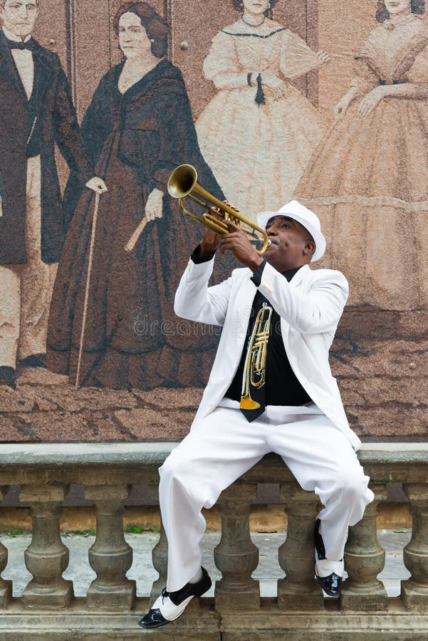 Black cuban musician playing the trumpet royalty free stock images Black cuban musician playing the trumpet royalty free stock images
