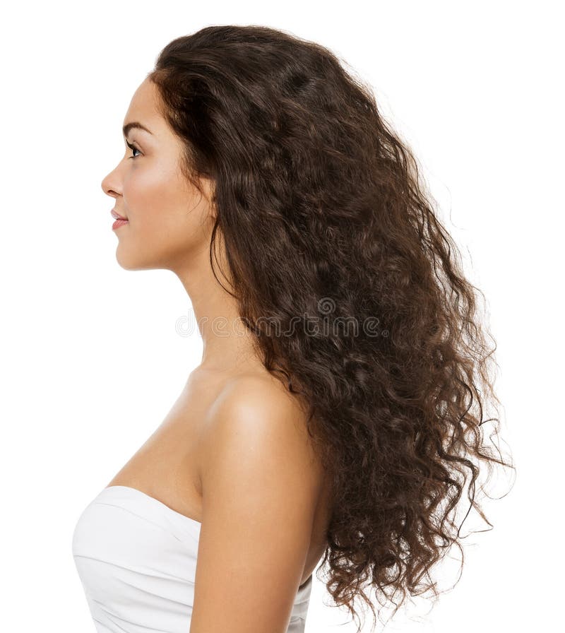 Black Curly Hair Latin Model Profile Side View Isolated White Background.  Beauty Woman Afro Curls Hairstyle. Brunette Girl with Stock Photo - Image  of cosmetics, american: 218593910