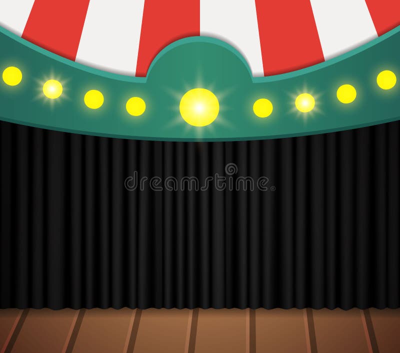 Black curtain background with vintage circus tent. Design for presentation, concert, show.