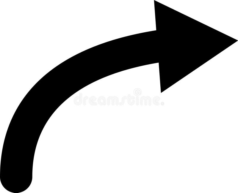 Black curved arrow pointing right against a clean white background, symbolizing direction and movement while suggesting vector illustration