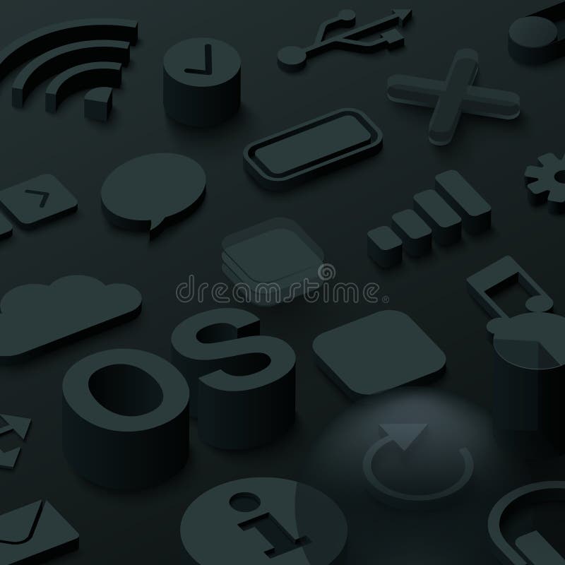 Black 3d operating system background with web symbols. stock illustration