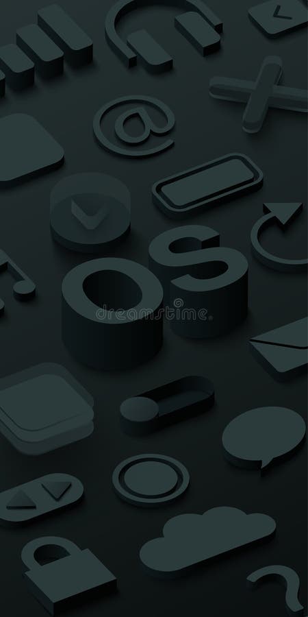 Black 3d operating system background with web symbols. vector illustration