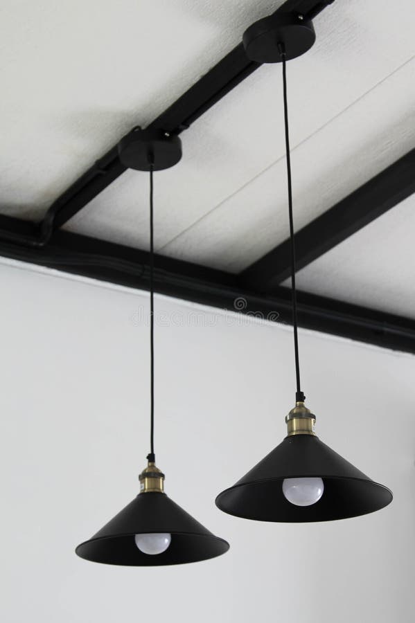 Lamp on Cable Hanging on Ceiling Stock Image Image of object, lamp