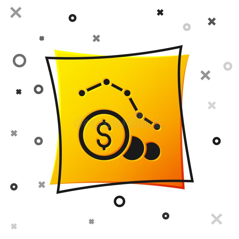 Black Dollar Rate Decrease Icon Isolated on Black Background. Cost