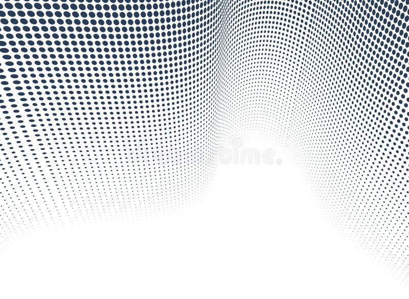 Black dots in 3D perspective vector abstract background, monochrome dotted pattern cool design, wave stream of science technology royalty free illustration
