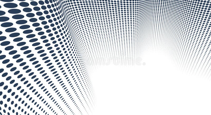 Black dots in 3D perspective vector abstract background, monochrome dotted pattern cool design, wave stream of science technology stock illustration