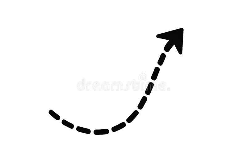 Dotted arrow pointing up, curved path, direction indicator, simple graphic, isolated royalty free illustration