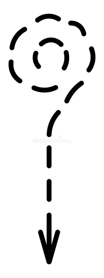 Black dotted arrow in the shape of a question mark. Round pointer spins and goes down. Illustration stock illustration