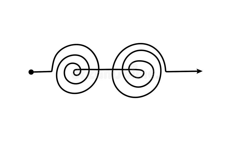 Black double spiral arrow line with complicated tangle pattern vector illustration