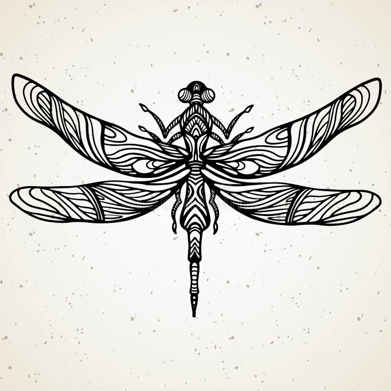 Black dragonfly on white background isolated. Hand-drawn vector illustration stock illustration Black dragonfly on white background isolated. Hand-drawn vector illustration stock illustration