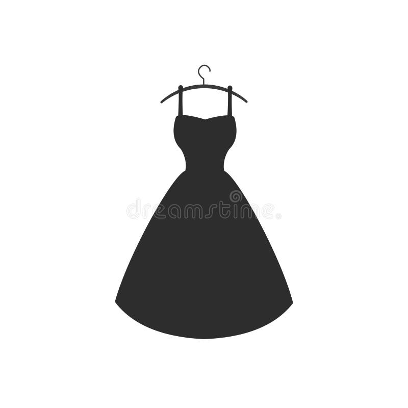 Black cocktail dress. Vector flat icon on white background. Black cocktail dress. Vector flat icon on white background