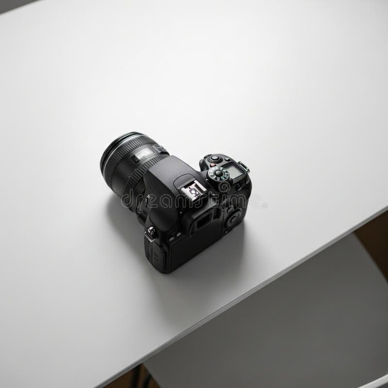 Black DSLR camera with a detachable vector illustration