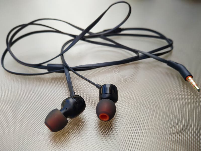 Black Wired Earphones on White Background Stock Image Image of