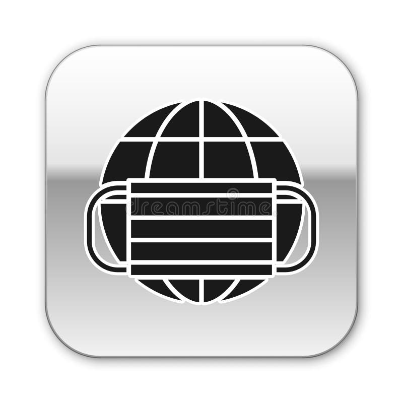 Black Earth Globe with Medical Mask Icon Isolated on White Background