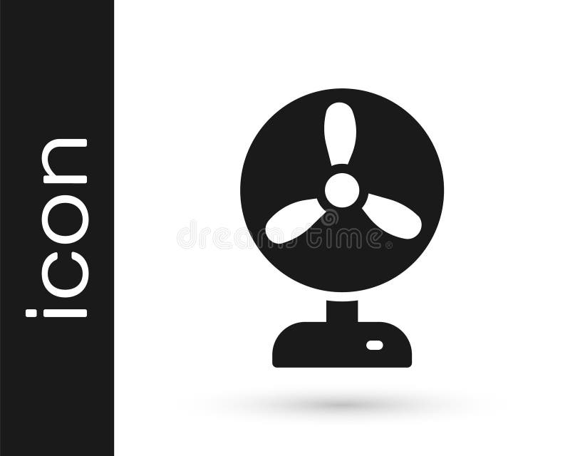 Black Electric Fan Icon Isolated on White Background. Vector Stock