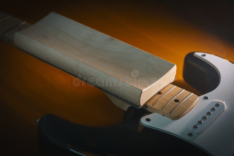 Black Electric Guitar Maintenance Fret Leveling Stock Image Image of