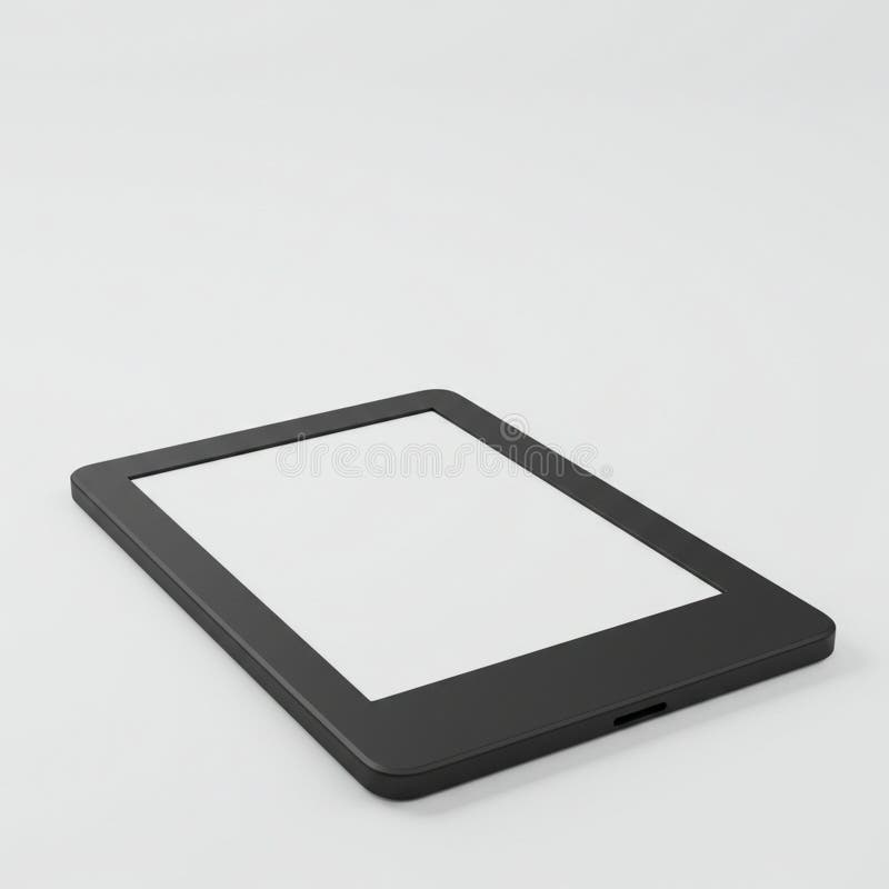 A black electronic tablet with a rectangular shape and sleek design is positioned at an royalty free illustration