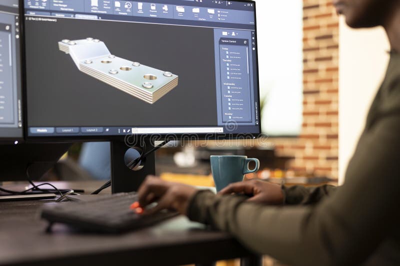 Black engineer designs machinery tools royalty free stock photos