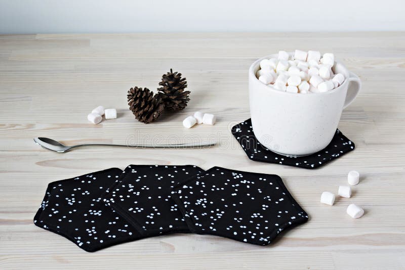 Black Fabric Coasters and White Cup on the Table Stock Photo Image of nice, friend 132146120