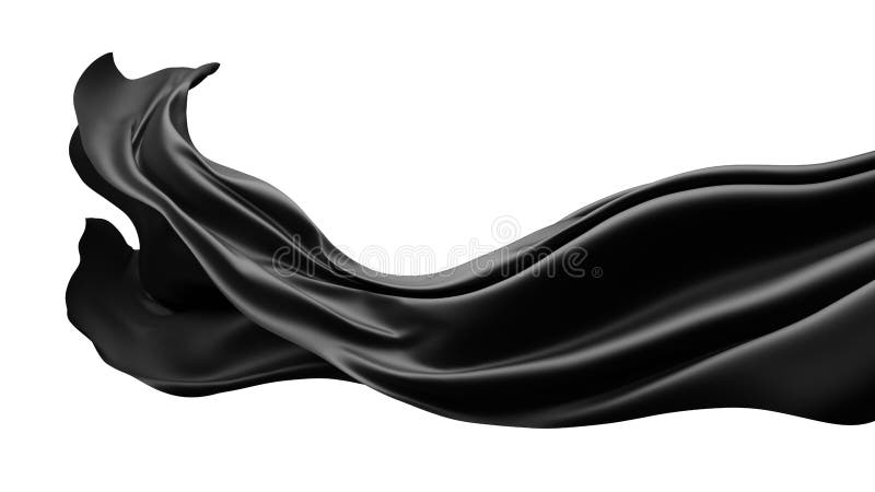 Black Fabric Flying in the Wind Isolated on White Background 3D Render ...