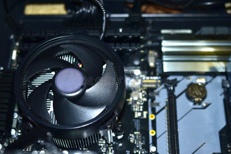 Black Fans on the Motherboard in the PC and Processor Stock Photo Image of temperature, black