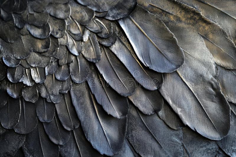 Black Feathers Texture, A Close-up Look at Avian Elegance stock images