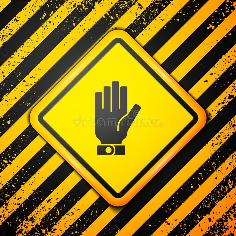 Black Firefighter gloves icon isolated on yellow background. Protect gloves icon. Warning sign. Vector stock illustration