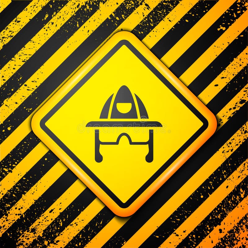 Black Firefighter helmet or fireman hat icon isolated on yellow background. Warning sign. Vector vector illustration
