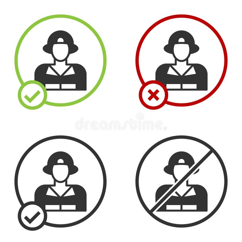 Black Firefighter icon isolated on white background. Circle button. Vector royalty free illustration