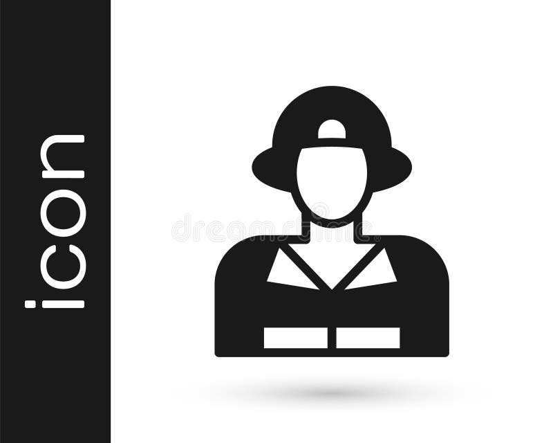 Black Firefighter icon isolated on white background. Vector royalty free illustration