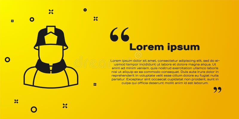 Black Firefighter icon isolated on yellow background. Vector stock illustration