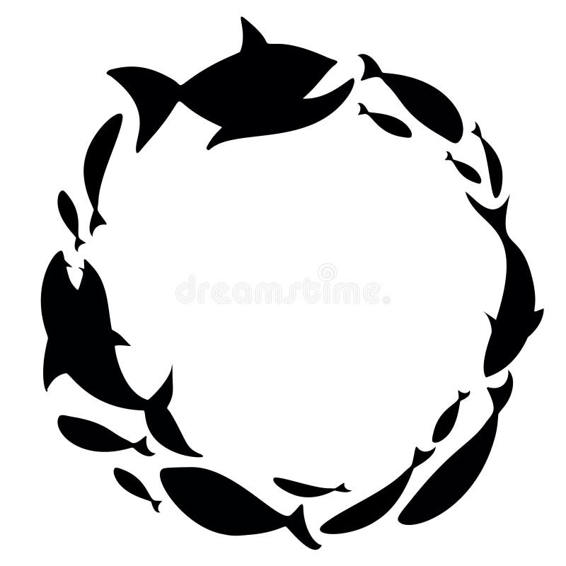 Black Silhouette Of Flock Of Fish. School Of Fish. Logo Template Design ...