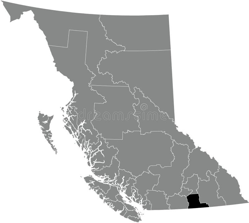 Locator Map of the KOOTENAY BOUNDARY Regional District Stock Vector