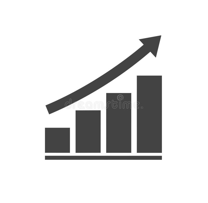 Black Flat Icon of Uptrend Diagram Isolated on White Background Stock