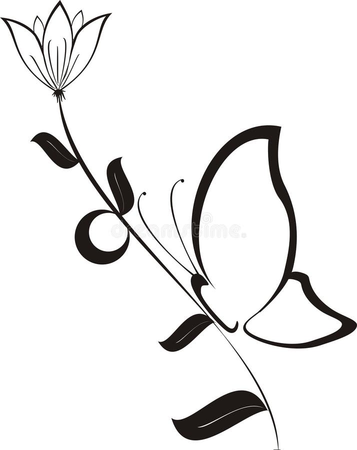 Black Flower with Butterfly, Vector Stock Vector - Illustration of