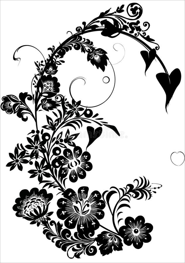 Floral Tendril Flowers Black Stock Illustrations – 312 Floral Tendril ...
