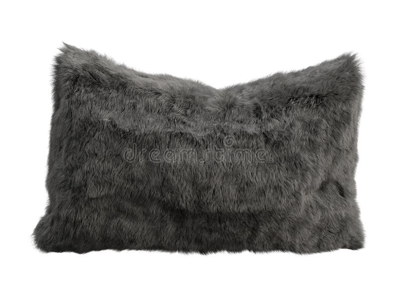 Black Fluffy Rectangular Eco Fur Accent Pillow. 3d Render Stock