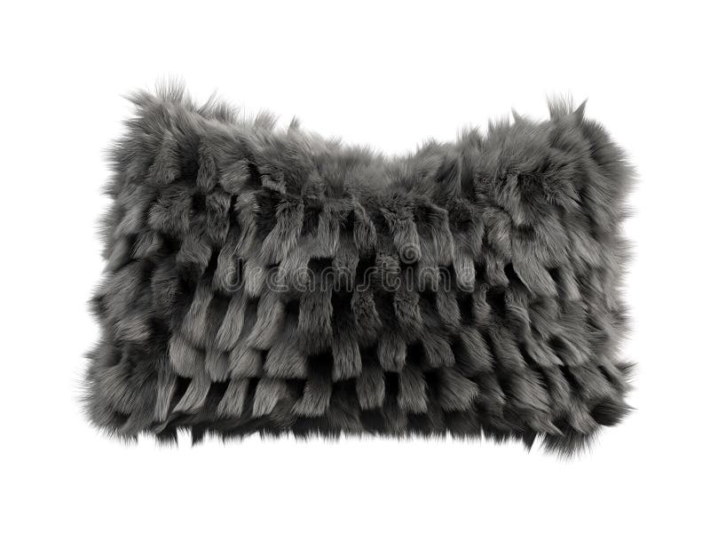 Black Fluffy Rectangular Eco Fur Accent Pillow. 3d Render Stock