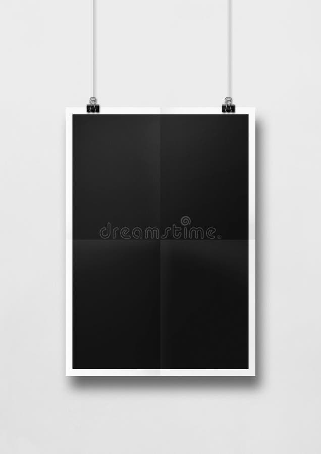 Black Folded Poster Hanging on a White Wall with Clips Stock Illustration Illustration of
