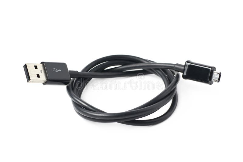 Black folded USB cable isolated