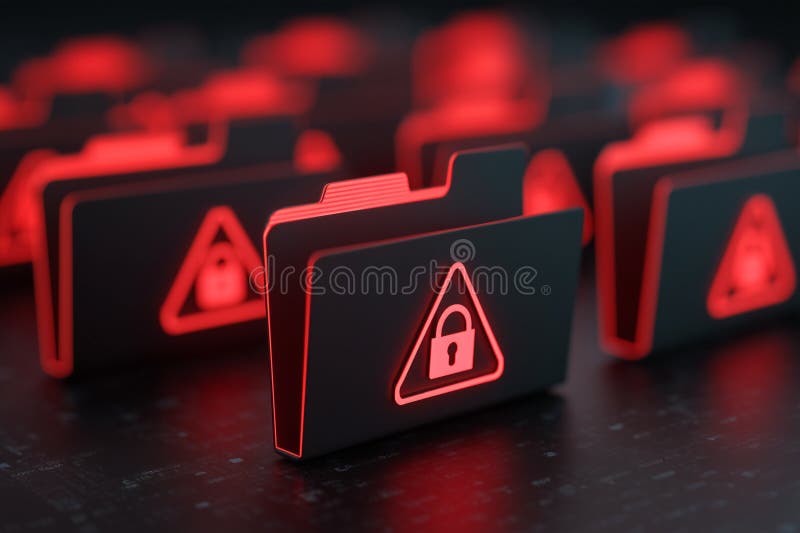 Red folders with lock icons indicate sensitive or restricted access to digital information and data security on the digital table vector illustration