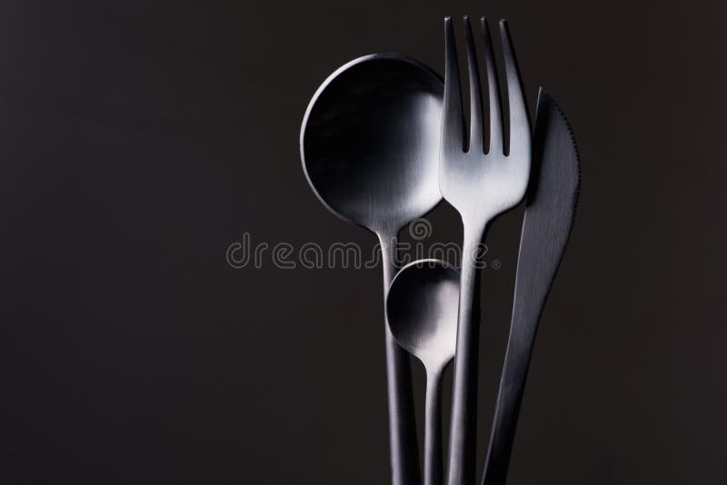 Black Fork, Knife and Spoon Stock Image Image of closeup, abstract